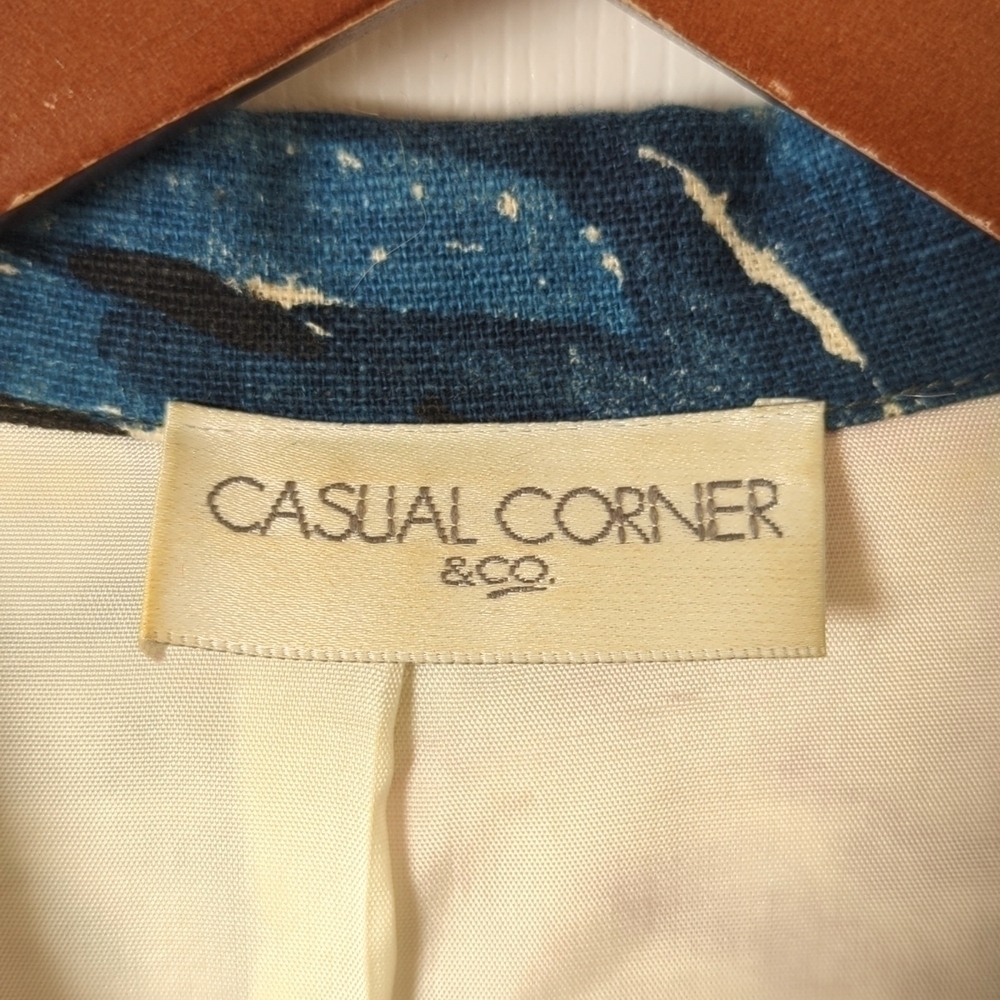 Casual Corner 80's Vintage Floral Lightweight Linen Blend Boxy Blazer Jacket L - Picture 5 of 12